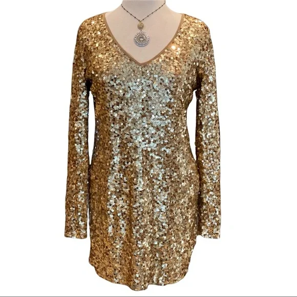 MICHAEL Michael Kors | Dresses | Michael Kors Gold Sequins V Neck Mini Dress  | Poshmark